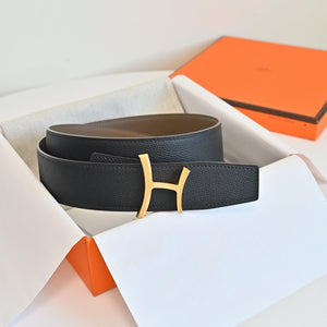 HM 26FW Reversible Script H Belt 3.8cm Black Gray Epsom Leather 220390