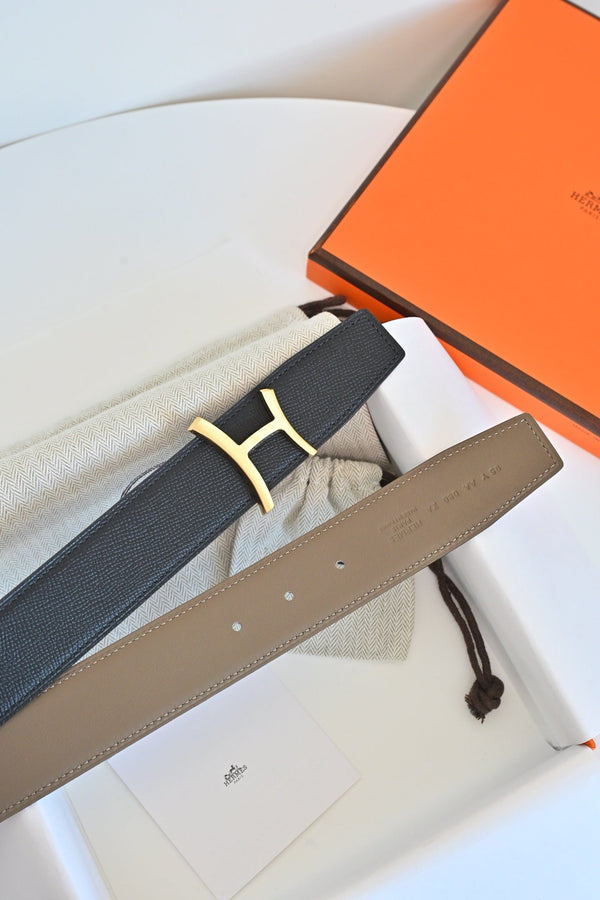 HM 26FW Reversible Script H Belt 3.8cm Black Gray Epsom Leather 220390