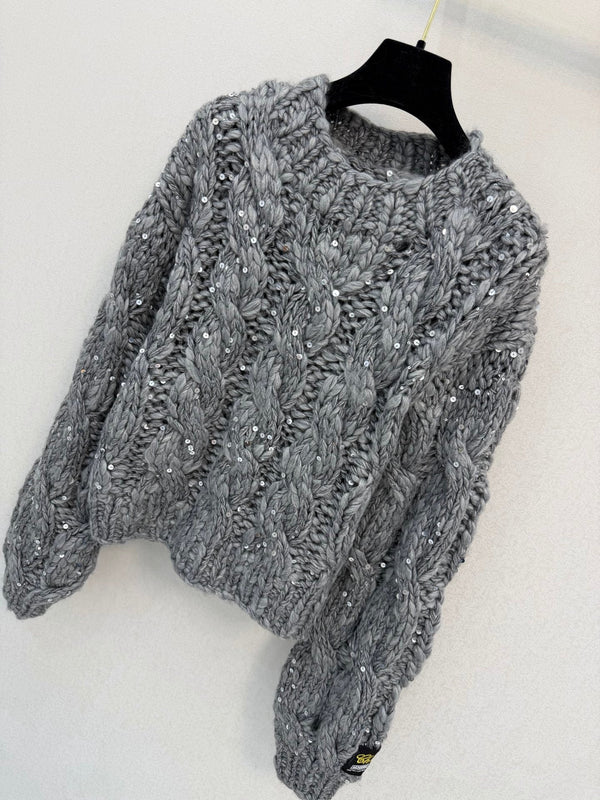 CC Cable-Knit Sweater Sequin Embellishments Oversized Fit Cashmere 451729