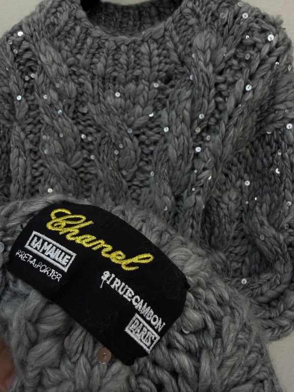 CC Cable-Knit Sweater Sequin Embellishments Oversized Fit Cashmere 451729