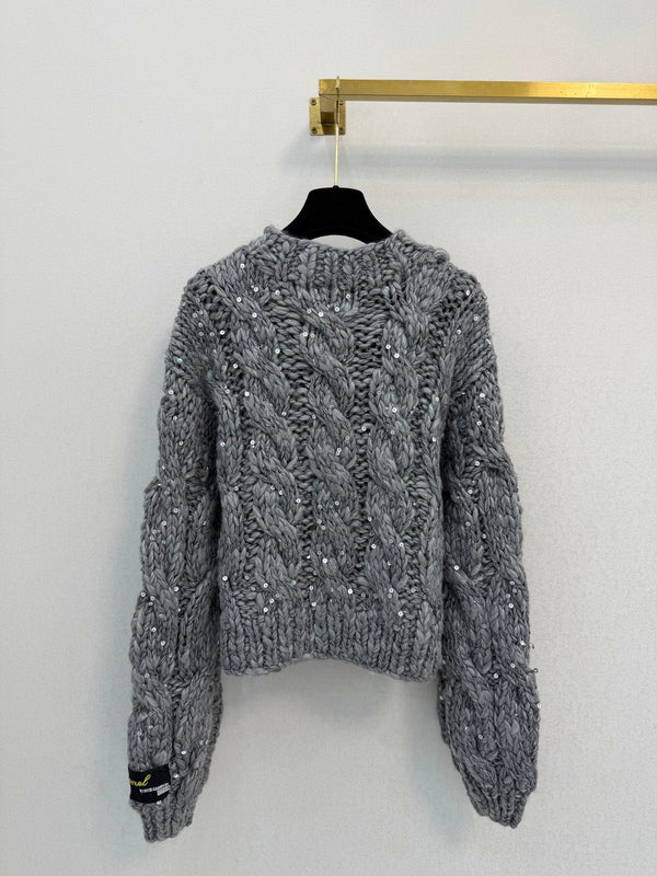 CC Cable-Knit Sweater Sequin Embellishments Oversized Fit Cashmere 451729
