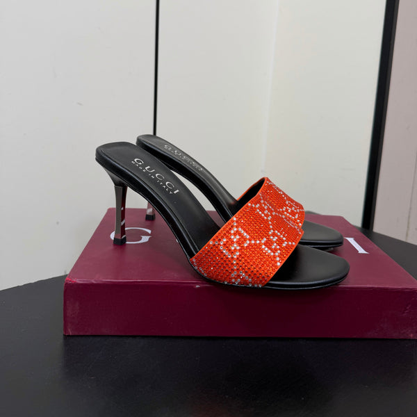 GG 26s Mule Sandals Crystal Orange Satin