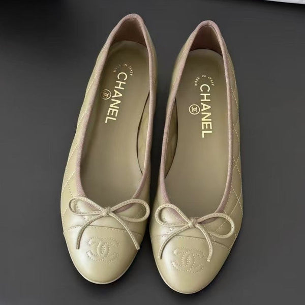 CC 2026 Quilted Ballet Flat Moss Green Leather