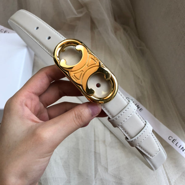 CL Gold 25mm Triomphe Enamel White Calfskin 562439