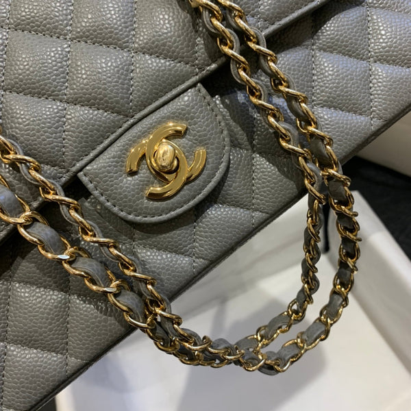 flap bag medium 25 dark grey caviar ghw