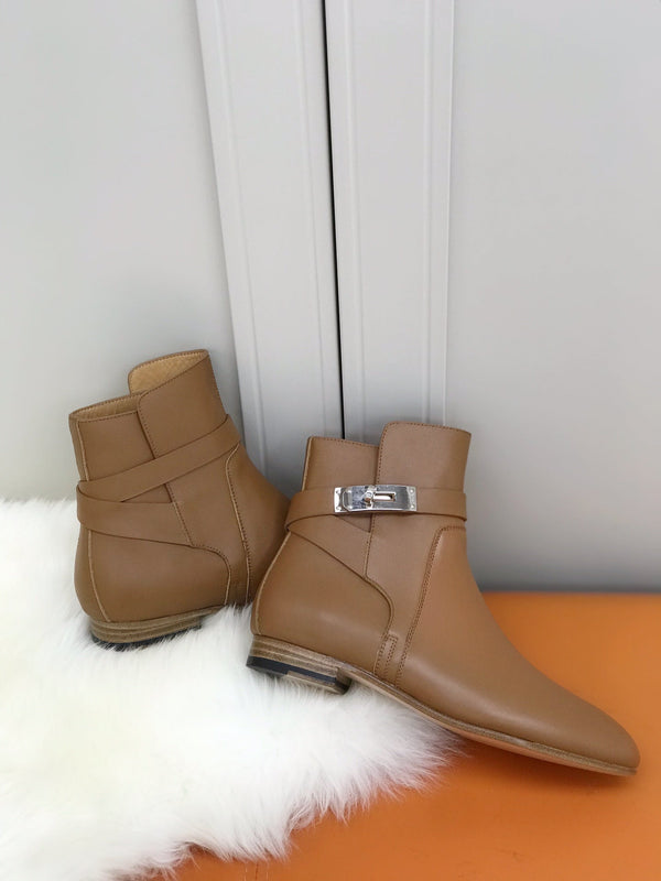 HM 26S Bow Buckle Ankle Boots 2cm Tan Leather 112860