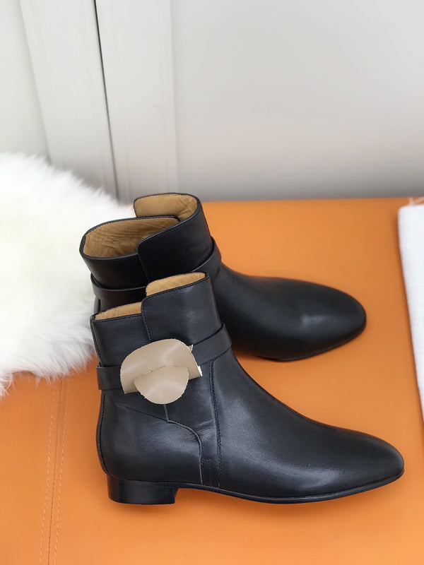 HM 26S Kelly Buckle Neo Ankle Boots 2cm Black Leather 112859