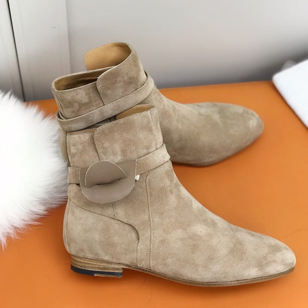 HM 26S Kelly Buckle Neo Ankle Boots 2cm Khaki Suede 112861