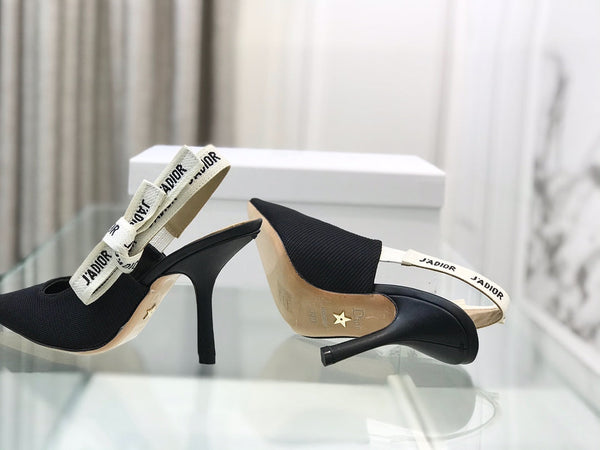 cd slingback pumps 95 black embroidered cotton