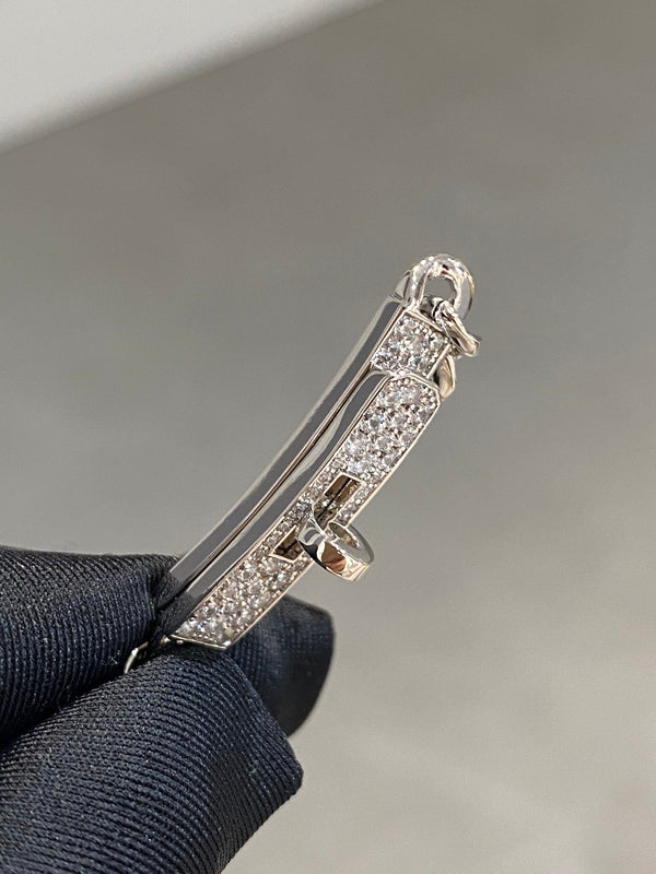 H Kelly Gourmette Sliver Diamond Bracelet