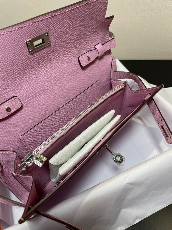 kelly to go wallet 20.5 light pink epsom silver hardware