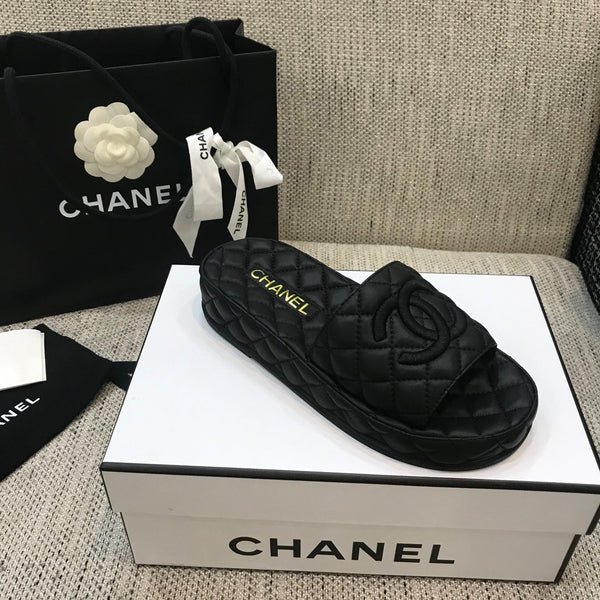 CC 2021 Logo Mules Black Quilted Lambskin 688660