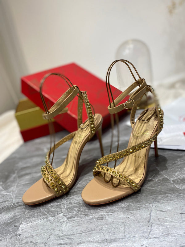 CL Spiked Sandals Nude Sheepskin Alloy Steel 346024