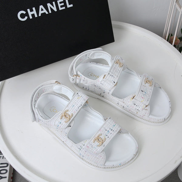 CC 25S Dad Sandal White Tweed Calfskin