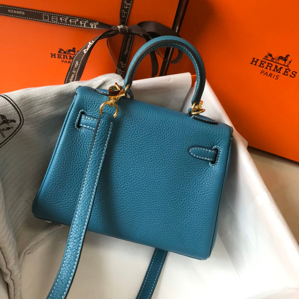 HM Mini Kelly 20cm Blue Jean Togo Leather Gold Hardware