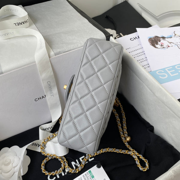 Classic Mini Flap Bag 20cm Grey Lambskin Gold Hardware