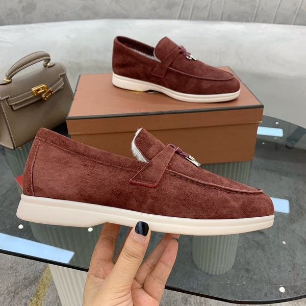 LP 26s Open Walk Loafers 2cm Burgundy Suede Shearling SHW 110780