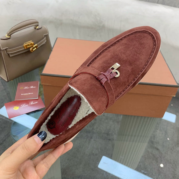 LP 26s Open Walk Loafers 2cm Burgundy Suede Shearling SHW 110780