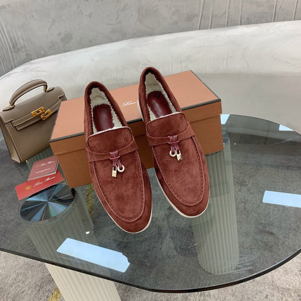 LP 26s Open Walk Loafers 2cm Burgundy Suede Shearling SHW 110780