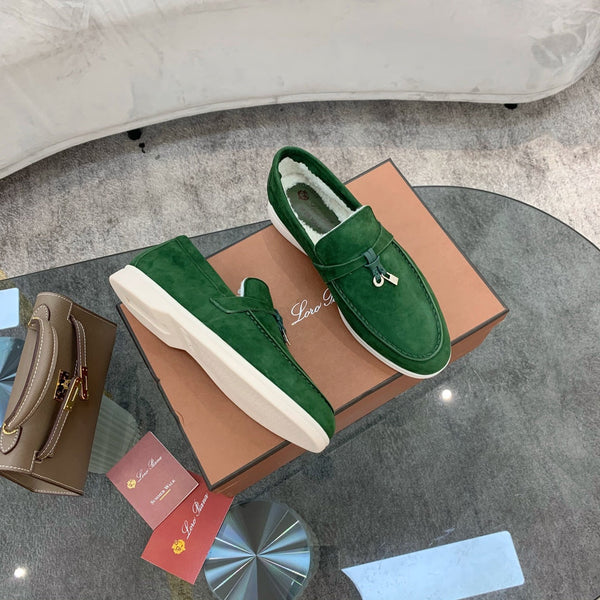 LP 26s Open Walk Loafers 2cm Emerald Green Suede Shearling SHW 110783