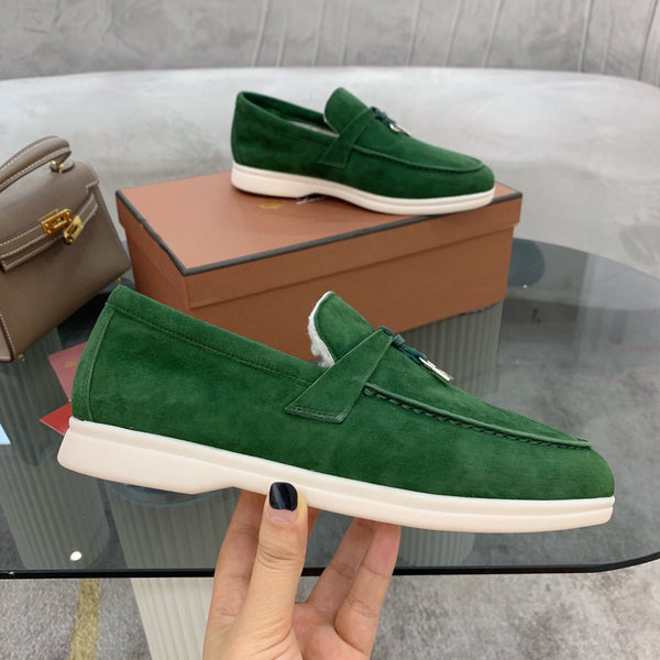 LP 26s Open Walk Loafers 2cm Emerald Green Suede Shearling SHW 110783