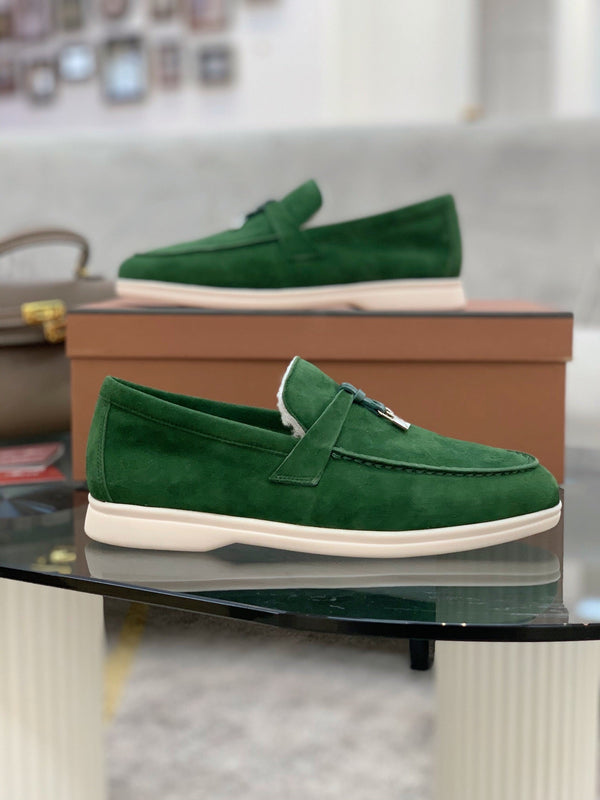 LP 26s Open Walk Loafers 2cm Emerald Green Suede Shearling SHW 110783