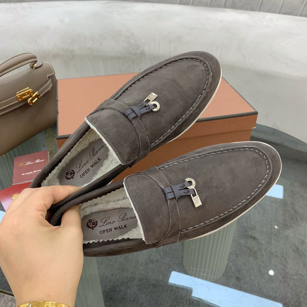 LP 26s Open Walk Loafers 2cm Dark Gray Suede Shearling SHW 110783