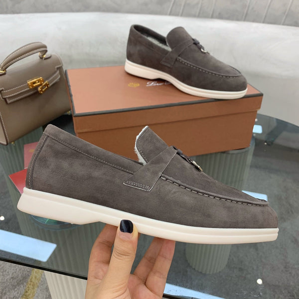 LP 26s Open Walk Loafers 2cm Dark Gray Suede Shearling SHW 110783