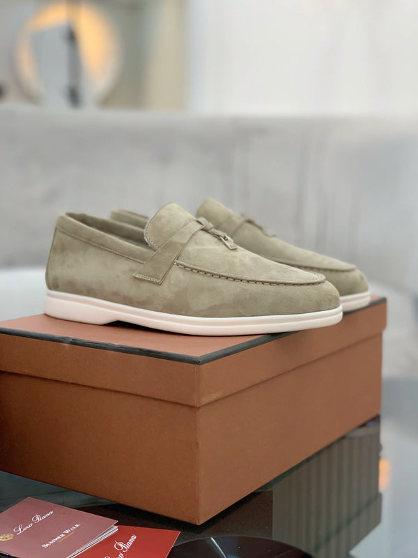 LP 26s Open Walk Loafers 2cm Khaki Suede Shearling GHW 110790