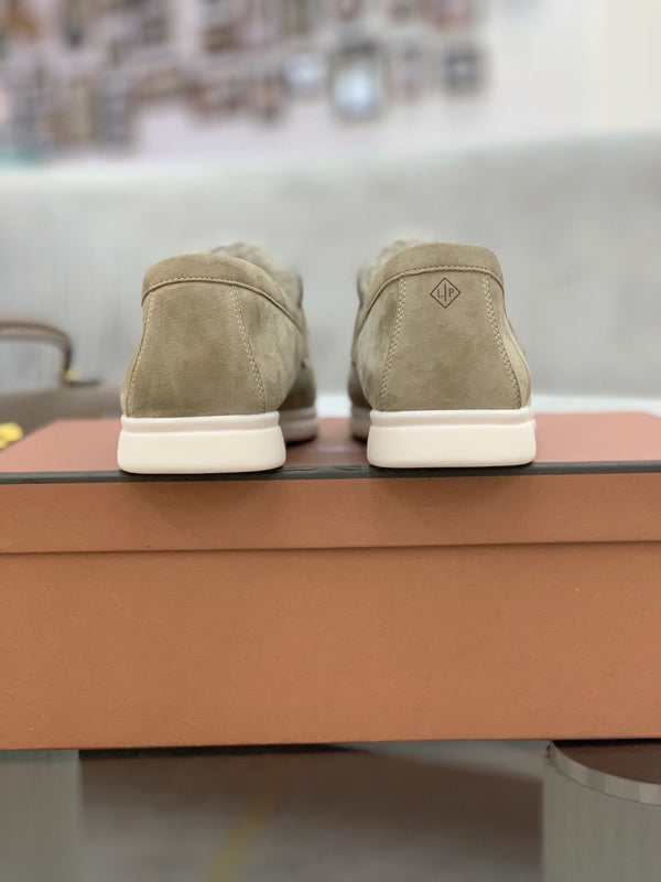 LP 26s Open Walk Loafers 2cm Khaki Suede Shearling GHW 110790