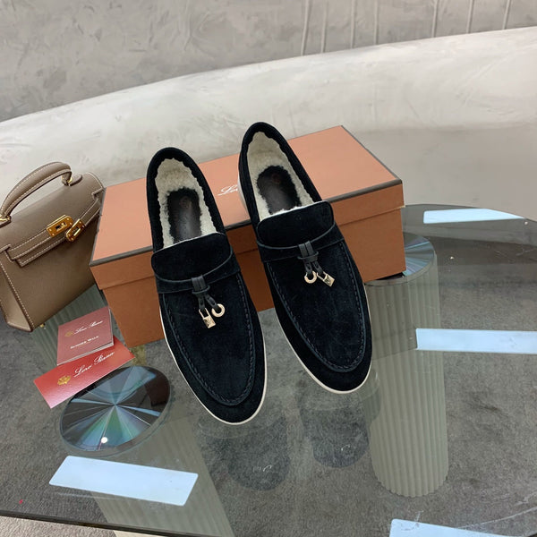 LP 26s Open Walk Loafers 2cm Black Suede Shearling GHW 110791