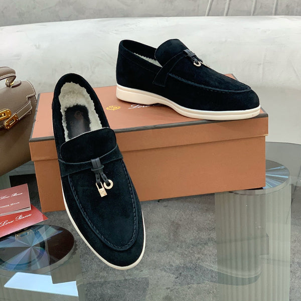 LP 26s Open Walk Loafers 2cm Black Suede Shearling GHW 110791