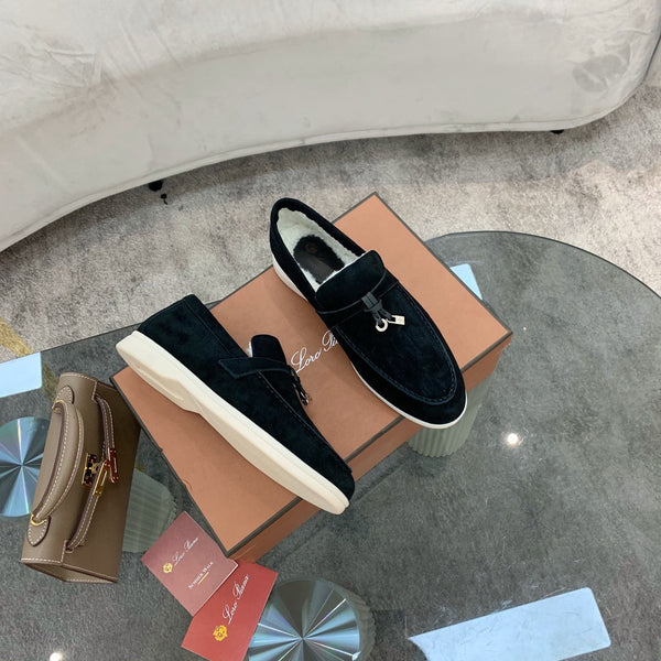 LP 26s Open Walk Loafers 2cm Black Suede Shearling GHW 110791