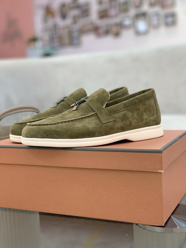 LP 26s Open Walk Loafers 2cm Olive Green Suede Shearling SHW 110783