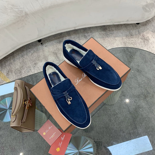 LP 26s Open Walk Loafers 2cm Midnight Blue Suede Shearling SHW 110787