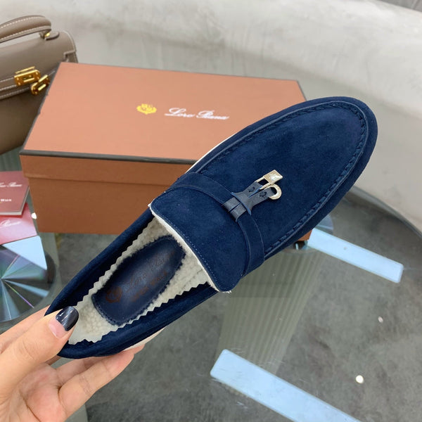 LP 26s Open Walk Loafers 2cm Midnight Blue Suede Shearling SHW 110787