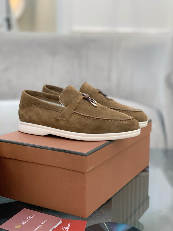 LP 26s Open Walk Loafers 2cm Camel Suede Shearling SHW 110789