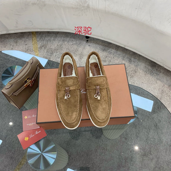 LP 26s Open Walk Loafers 2cm Camel Suede Shearling SHW 110789