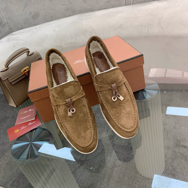 LP 26s Open Walk Loafers 2cm Camel Suede Shearling SHW 110789
