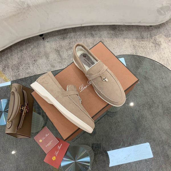 LP 26s Open Walk Loafers 2cm Almond Suede Shearling SHW 110786