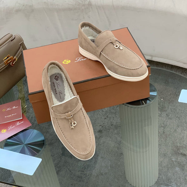 LP 26s Open Walk Loafers 2cm Almond Suede Shearling SHW 110786
