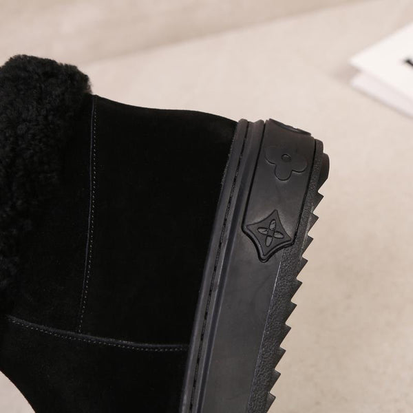 LV Snowdrop Line Ankle Boots Black Suede Wool 454720