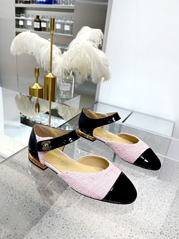 CC 26S Mary Jane Flats Shoes Tweed Patent Leather 147300