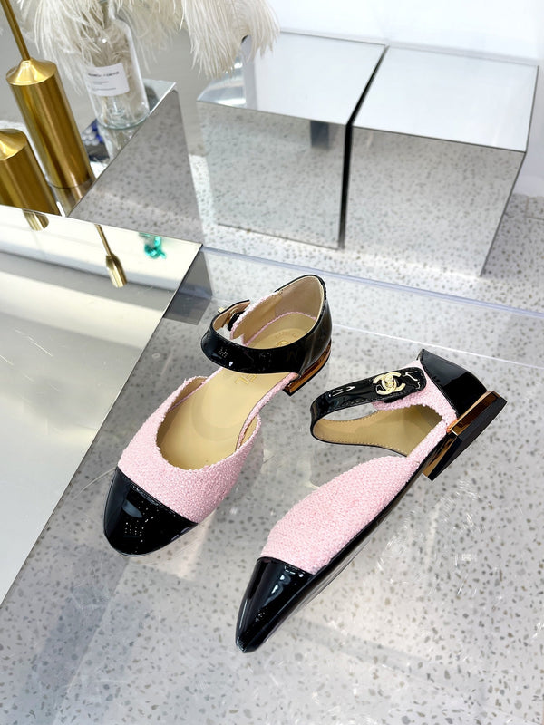 CC 26S Mary Jane Flats Shoes Tweed Patent Leather 147300