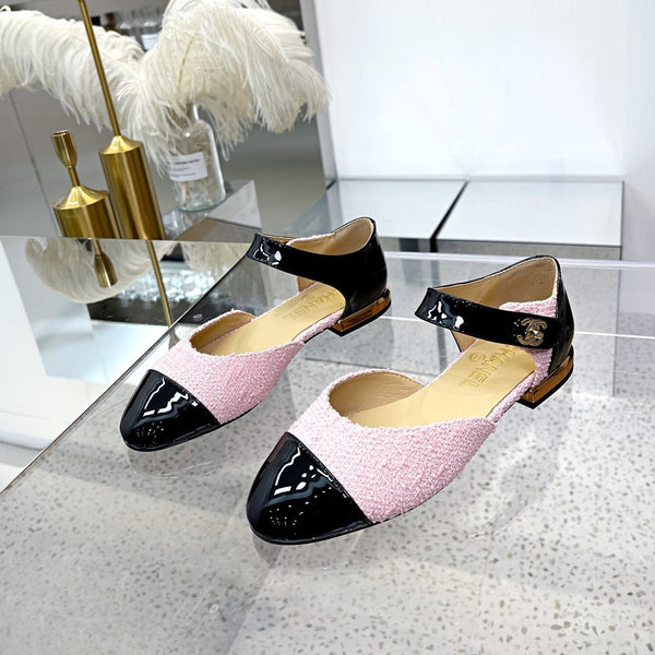 CC 26S Mary Jane Flats Shoes Tweed Patent Leather 147300