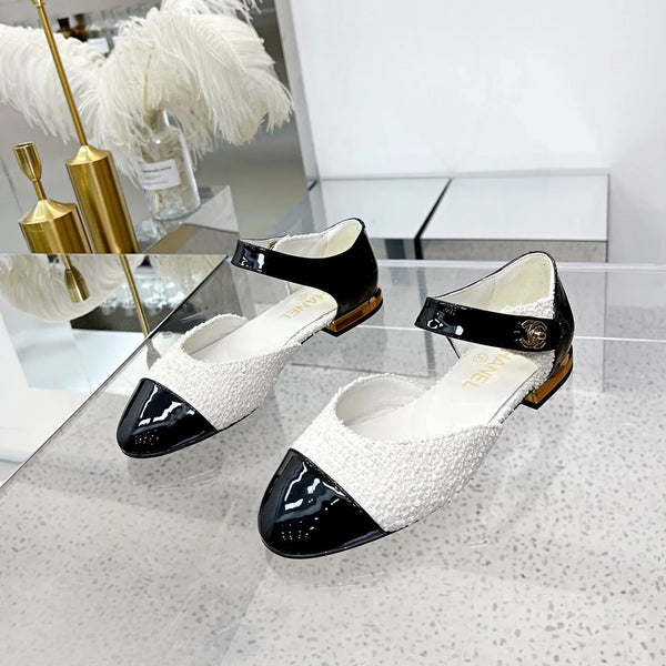 CC 26S Mary Jane Flats Shoes Tweed Patent Leather 147300