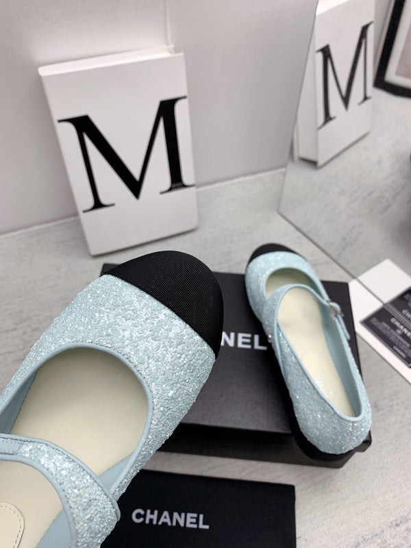 CC 2026 Logo Mary Jane Ballet Flats Calfskin Glitter 161755