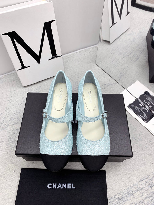 CC 2026 Logo Mary Jane Ballet Flats Calfskin Glitter 161755