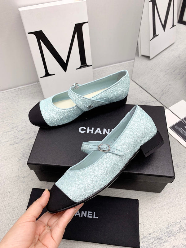 CC 2026 Logo Mary Jane Ballet Flats Calfskin Glitter 161755