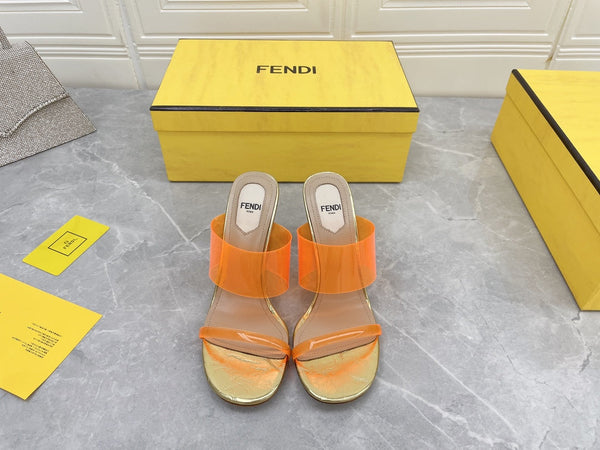 FENDI FIRST 95 MM HIGH-HEELED SANDAL IN LIGHT ORANGE TPU FILM AND LAMBSKIN